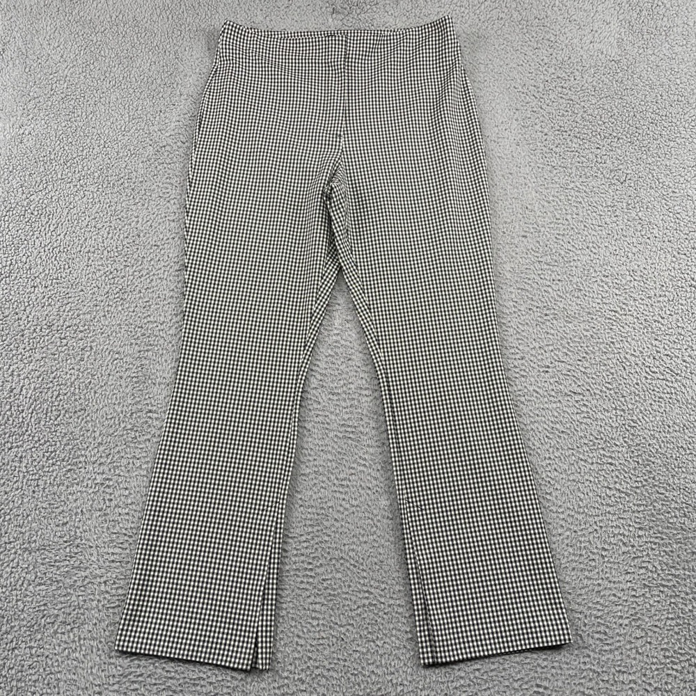Nicole Miller Pants Womens 12 Black Gingham Check Flare Leg Side Slit Stretch